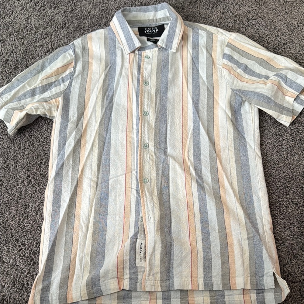 NATIVE YOUTH Blue and Gray Casual Button Down Shirt